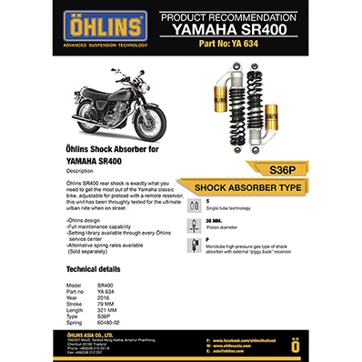【Ohlins ASIA】YA 634後避震器 (含彈簧) Yamaha SR400專用