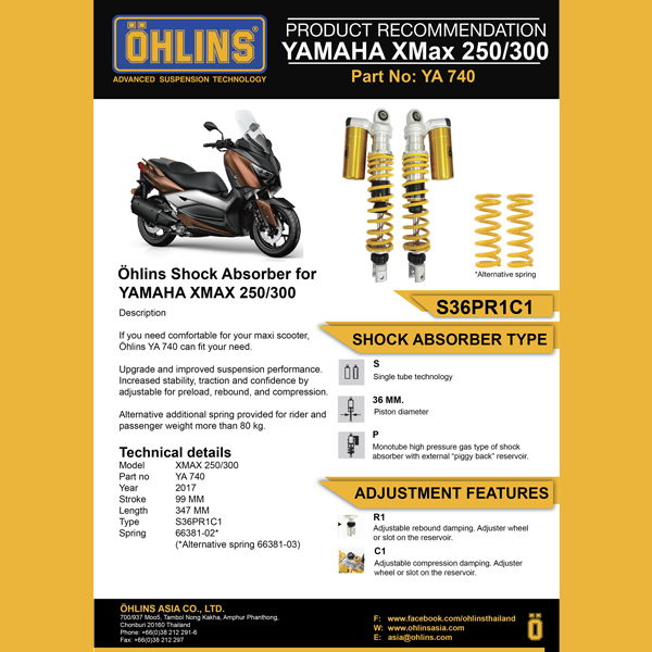 【Ohlins ASIA】YA 740避震器 Yamaha X-MAX 250/300 Ohlins專用